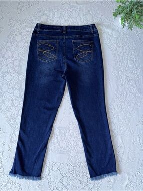 Slim Sation Dark Blue Women’s Boho Denim Jeans Frayed Hem 12 cotton‎ spandex